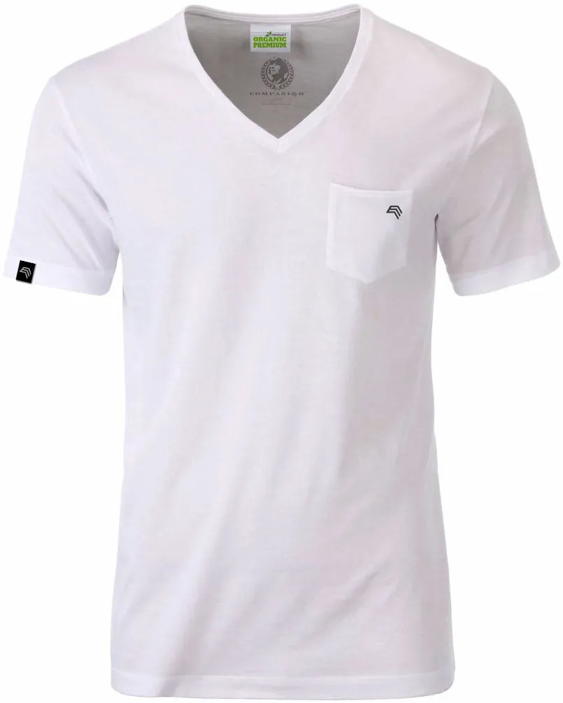 ― % ― JAN 8004 ― Bio-Baumwolle V-Neck T-Shirt mit Brusttasche - Weiß [M]