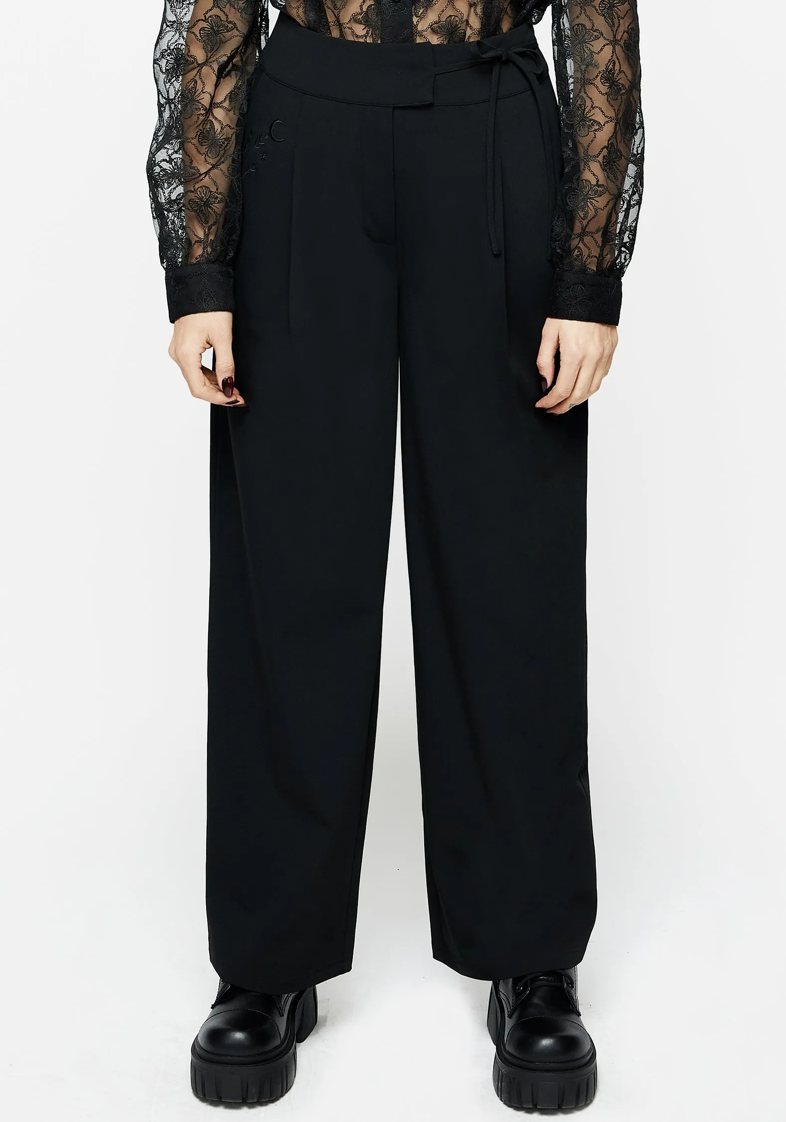 Asteria Tie Waist Embroidered Trousers