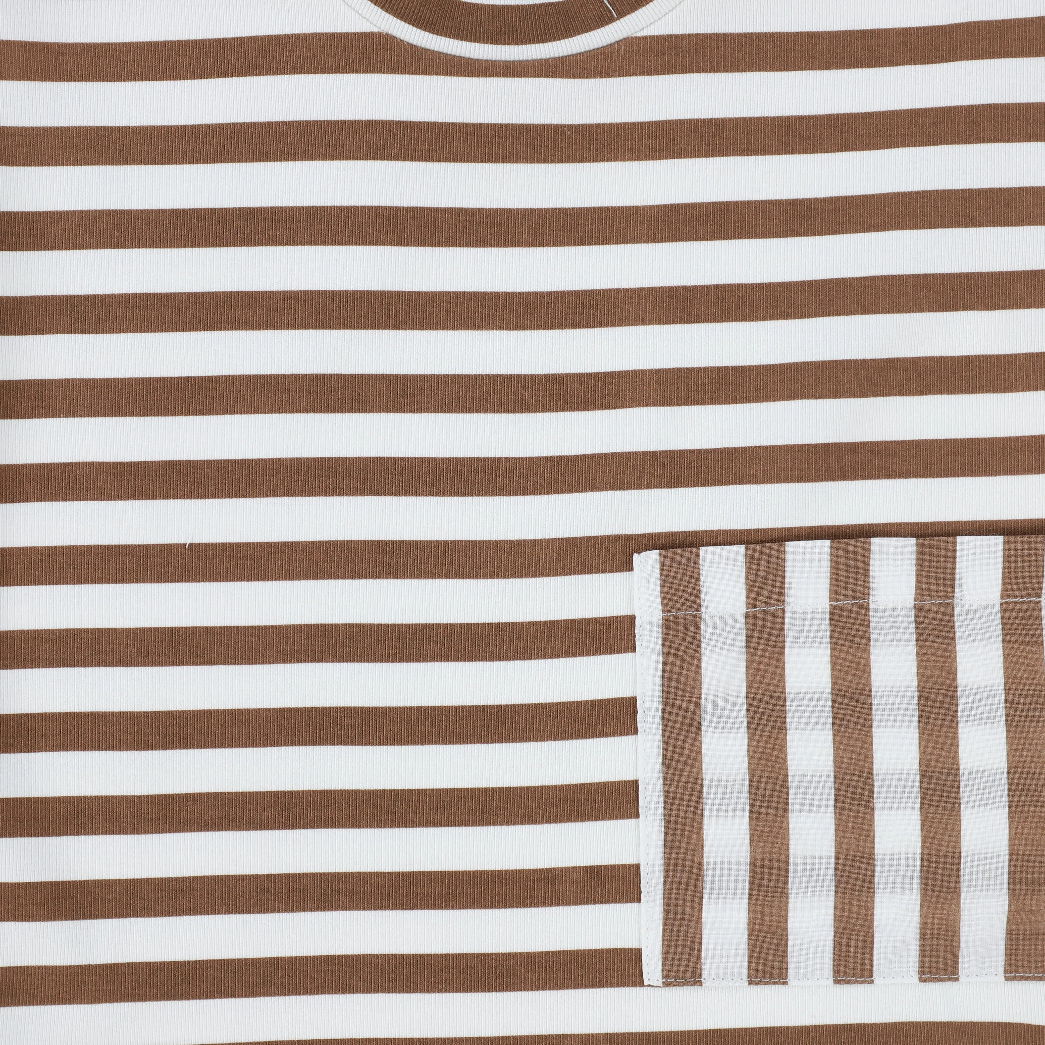 BACE COLLECTION BROWN STRIPED TISSUE POCKET TEE [Final Sale]