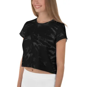 Black Tiger Striped Crop Tee, Animal Print Women's Animal Print Crop T-Shirt-Made in USA/EU