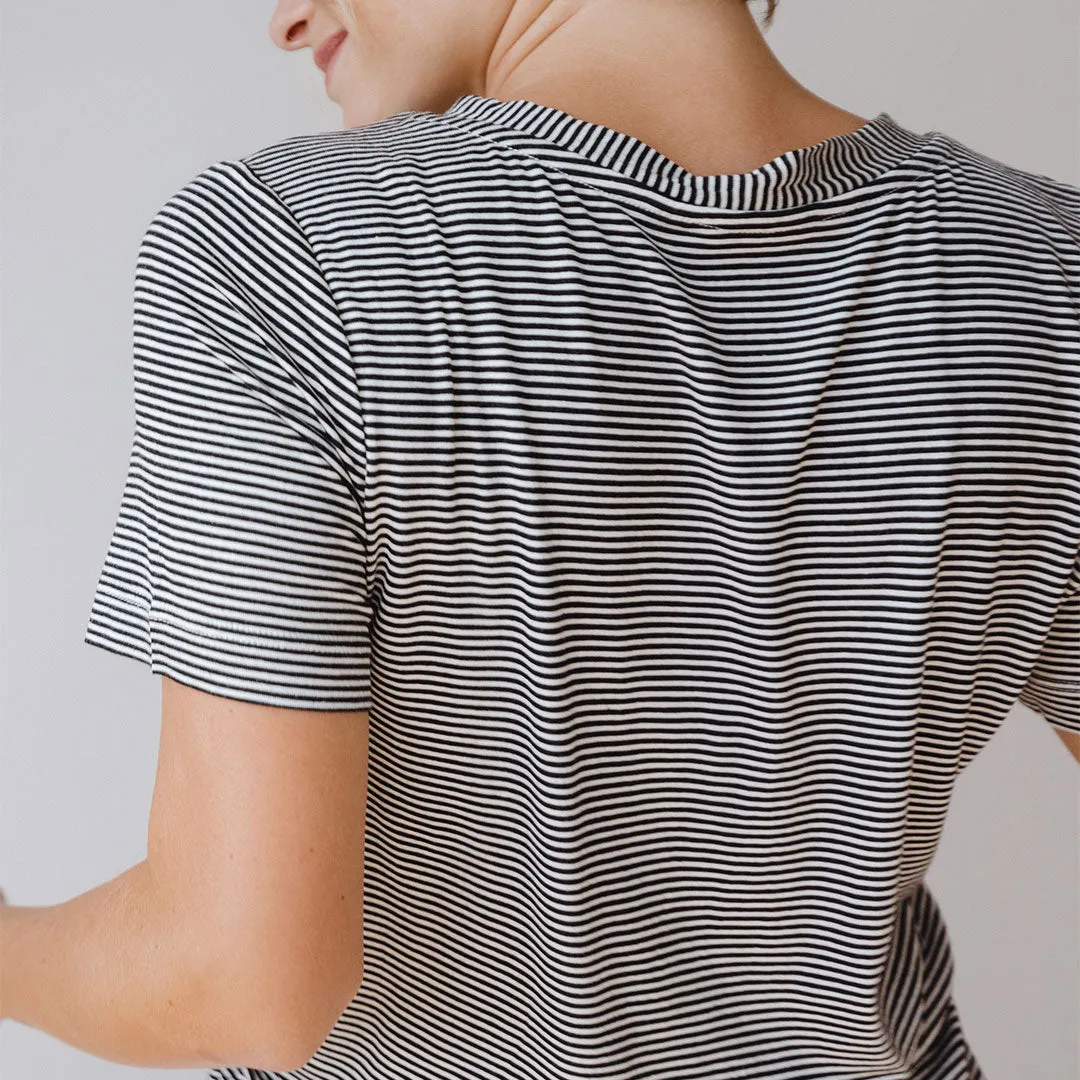 Boyfriend Tee, Black and Ivory Stripe