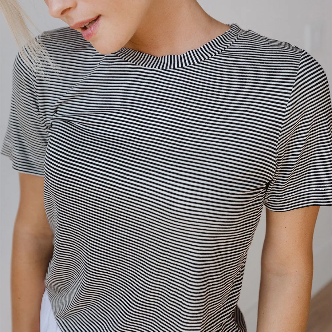 Boyfriend Tee, Black and Ivory Stripe