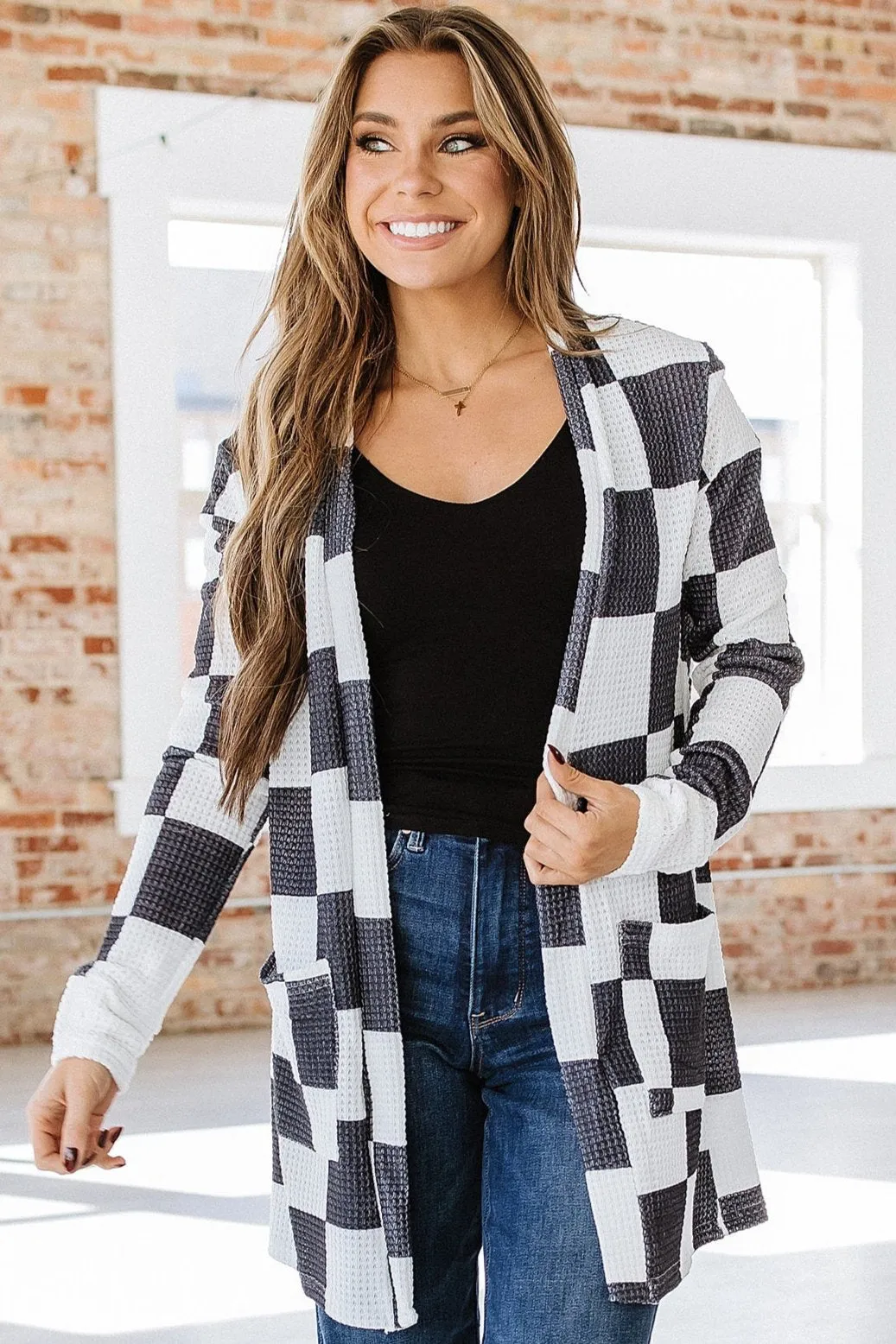 Brady Checkered Waffle Knit Cardigan | S-XL