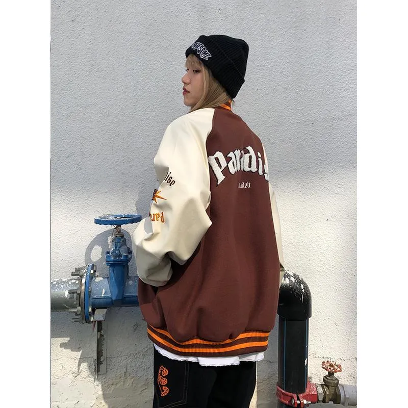 Brown Jacket Baseball Bomber Female Zip Up Jacket Streetwear Clothing