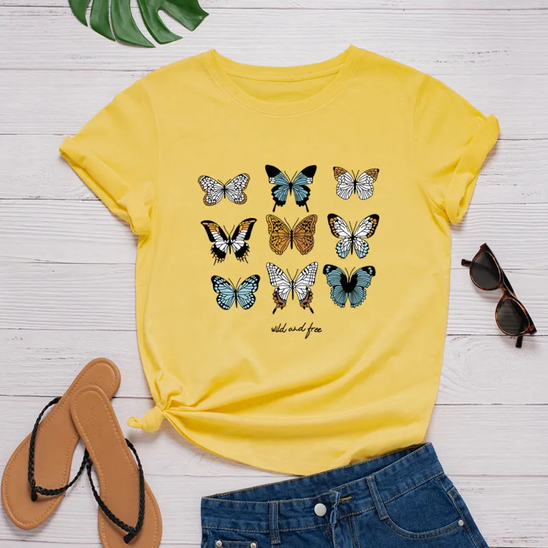 Casual fashion butterfly round neck short sleeve T