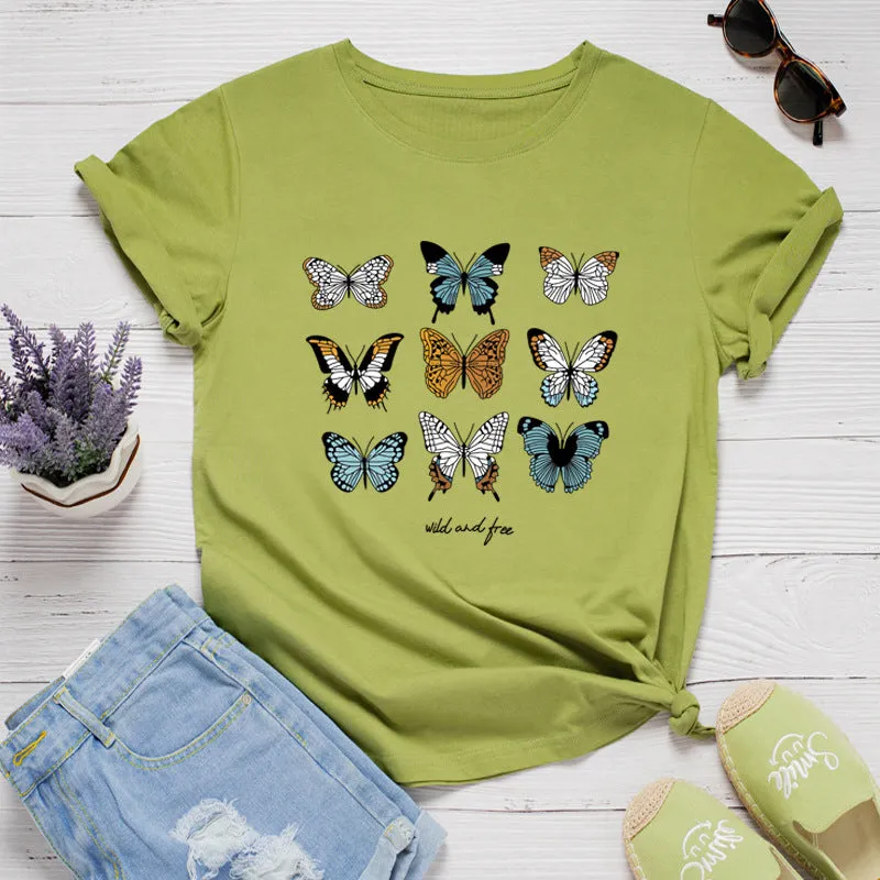 Casual fashion butterfly round neck short sleeve T