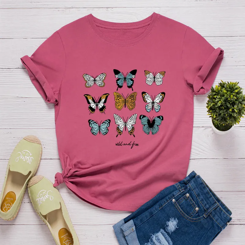 Casual fashion butterfly round neck short sleeve T