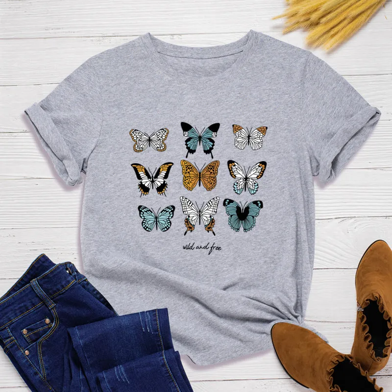 Casual fashion butterfly round neck short sleeve T