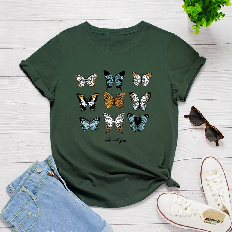 Casual fashion butterfly round neck short sleeve T