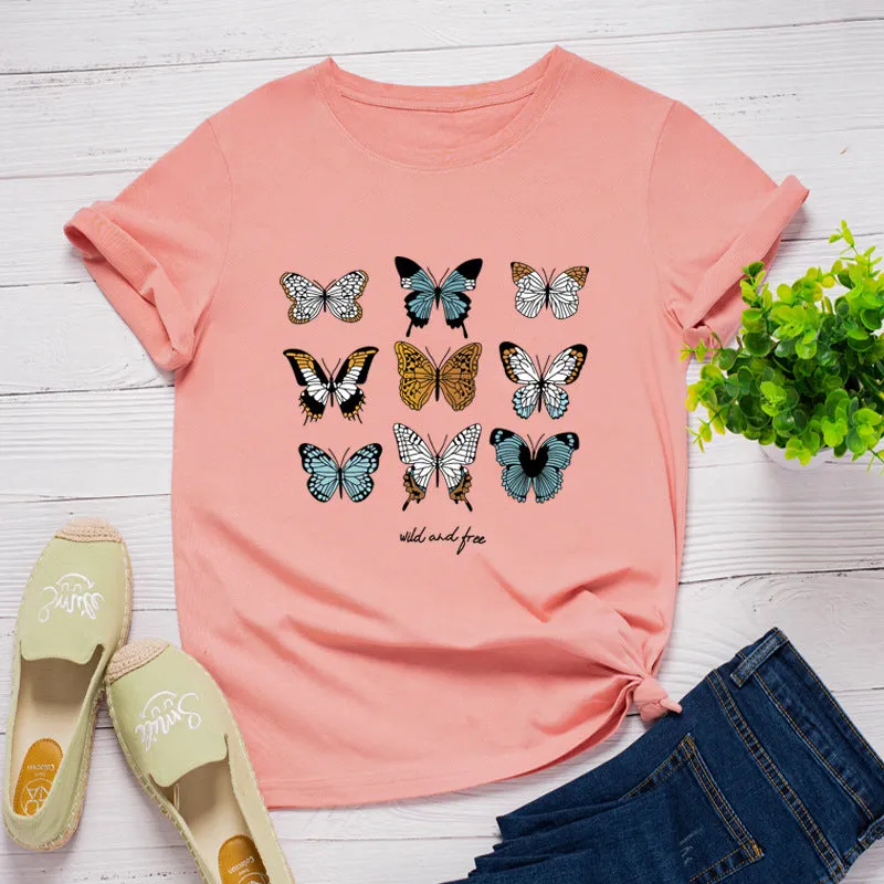 Casual fashion butterfly round neck short sleeve T