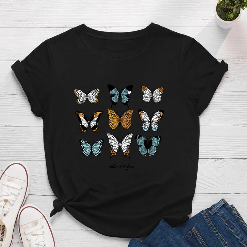 Casual fashion butterfly round neck short sleeve T