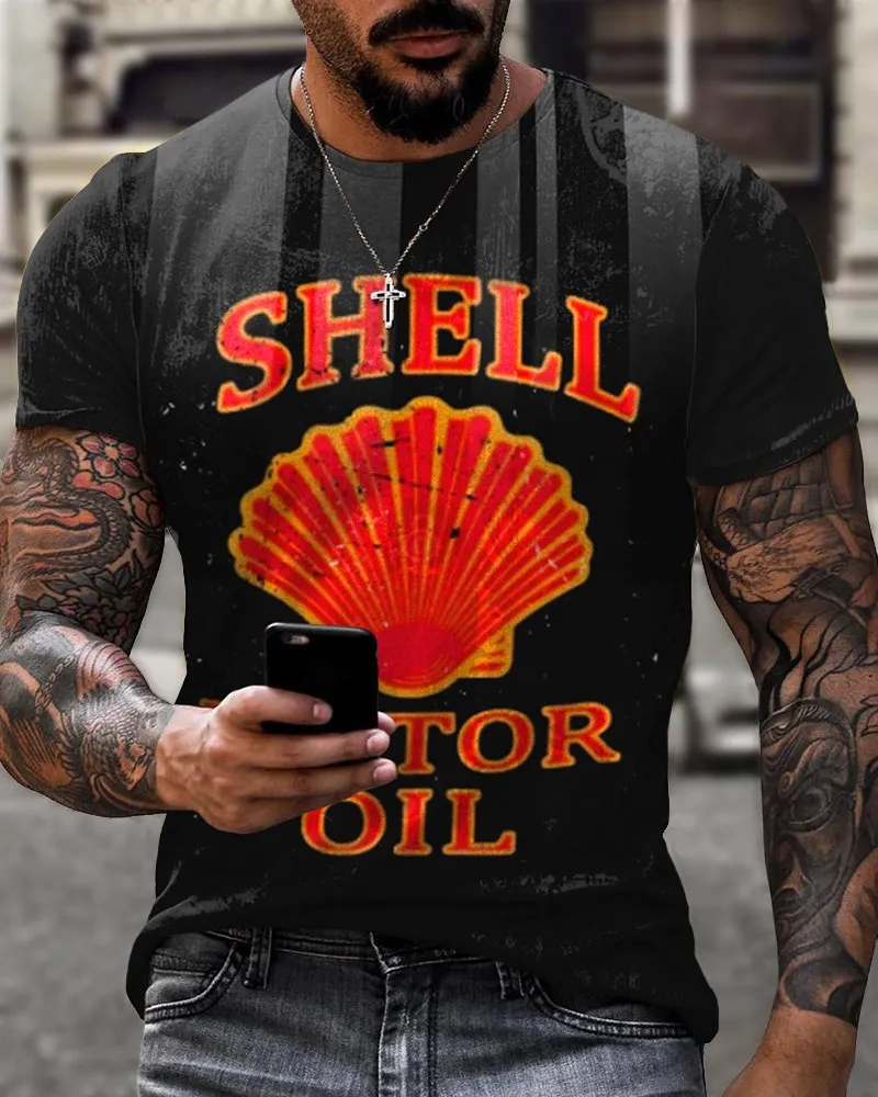 Casual Retro Motorcycle Oil T-Shirt