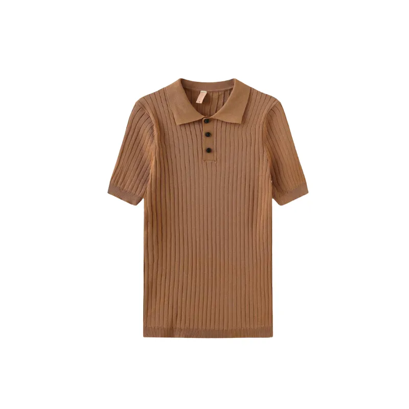 Casual Ribbed Knit Polo Shirts for Men