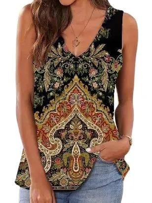 Casual V-neck bottoming shirt printed vest sleeveless T-shirt