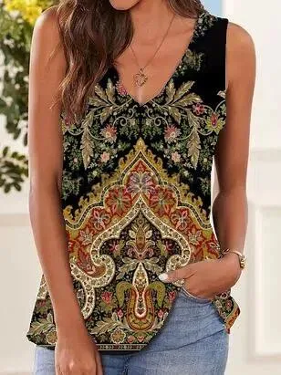 Casual V-neck bottoming shirt printed vest sleeveless T-shirt