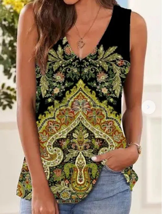 Casual V-neck bottoming shirt printed vest sleeveless T-shirt