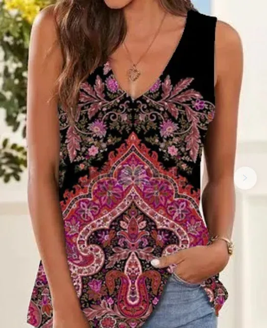 Casual V-neck bottoming shirt printed vest sleeveless T-shirt