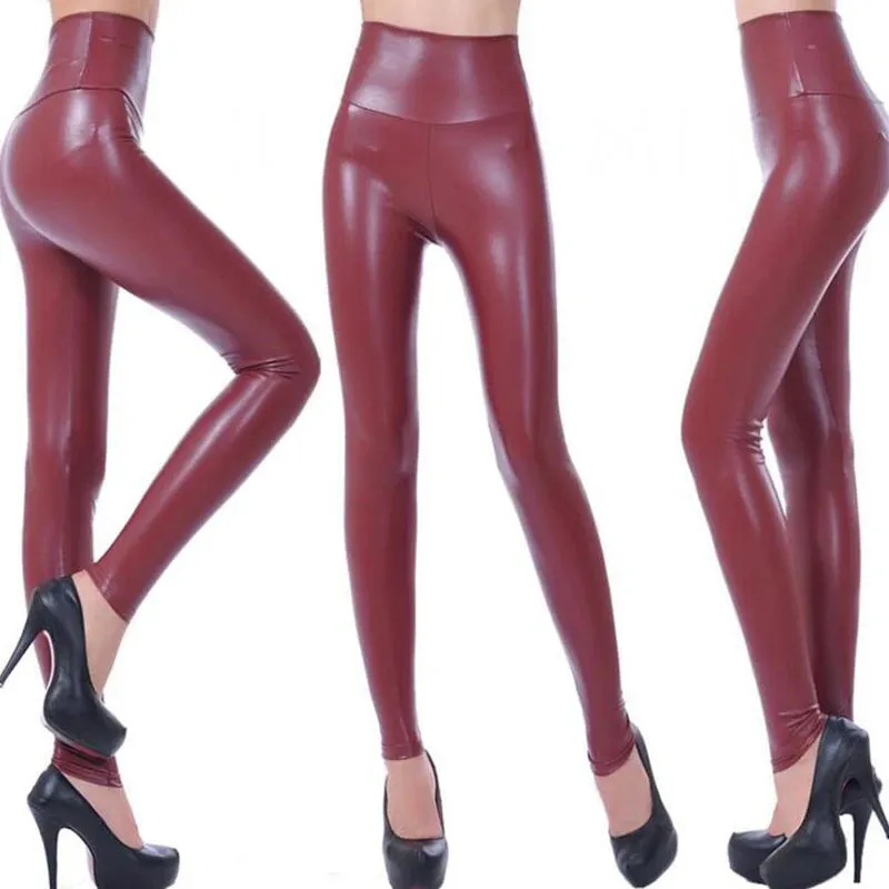 CHSDCSI Faux Leather High Waist Sexy Legging Women Black Pencil Pants Slim Skinny Trousers