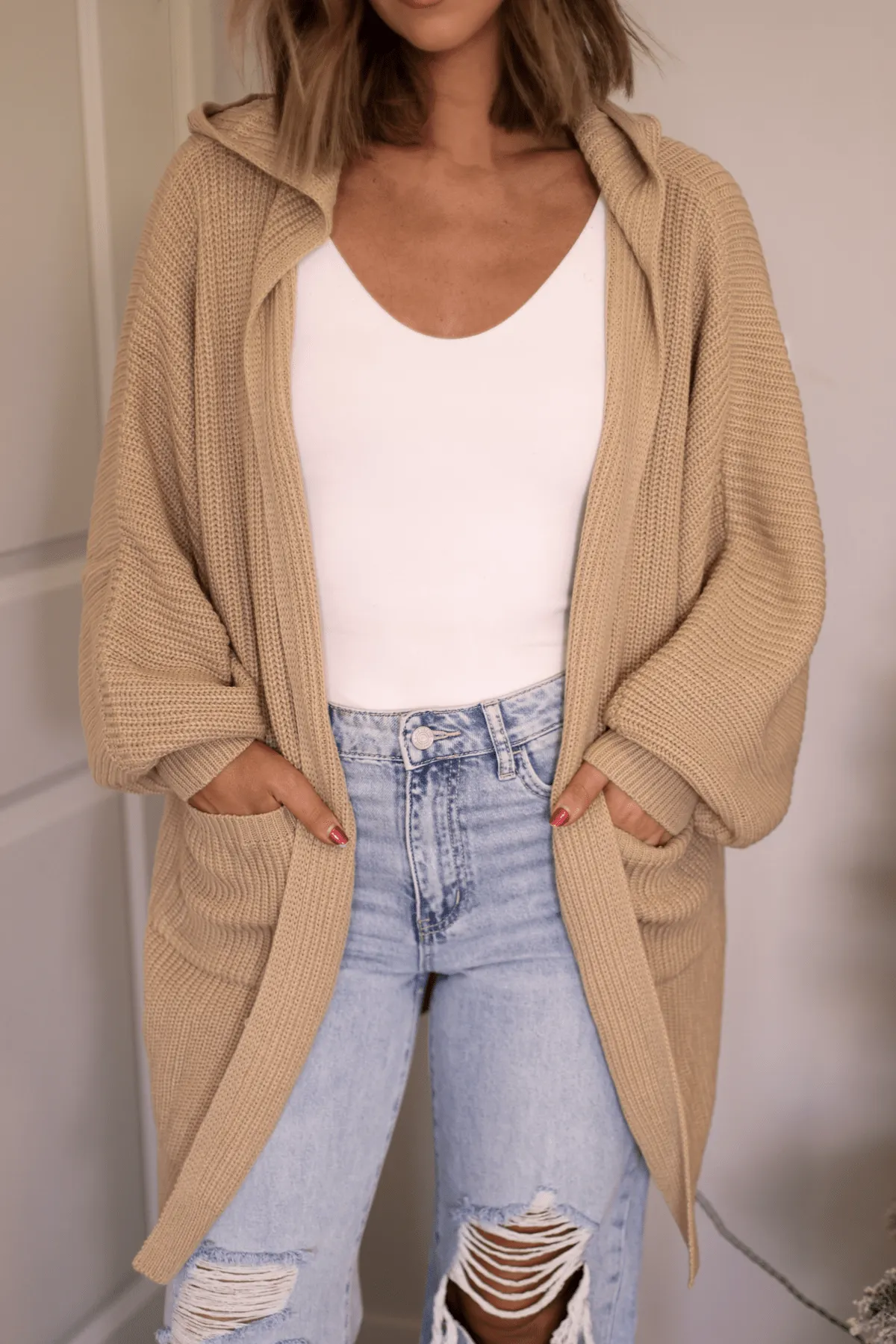 Cozy Ribbed Taupe Hooded Cardigan