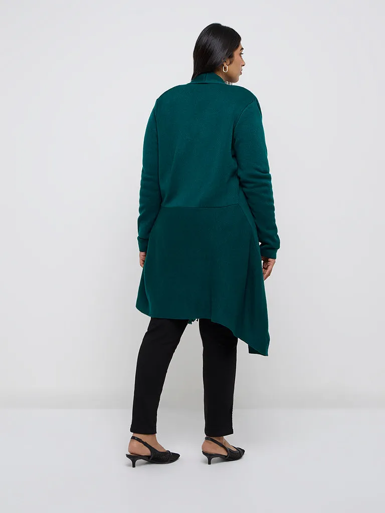 Gia Dark Green Knit-Textured Cardigan