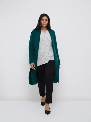 Gia Dark Green Knit-Textured Cardigan