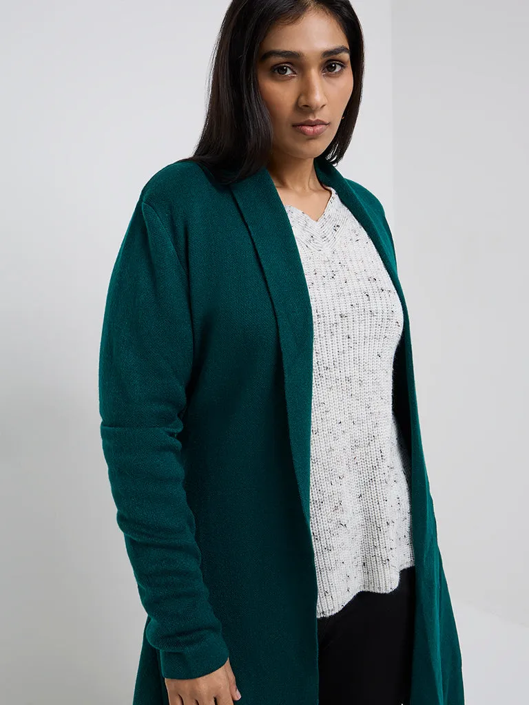 Gia Dark Green Knit-Textured Cardigan