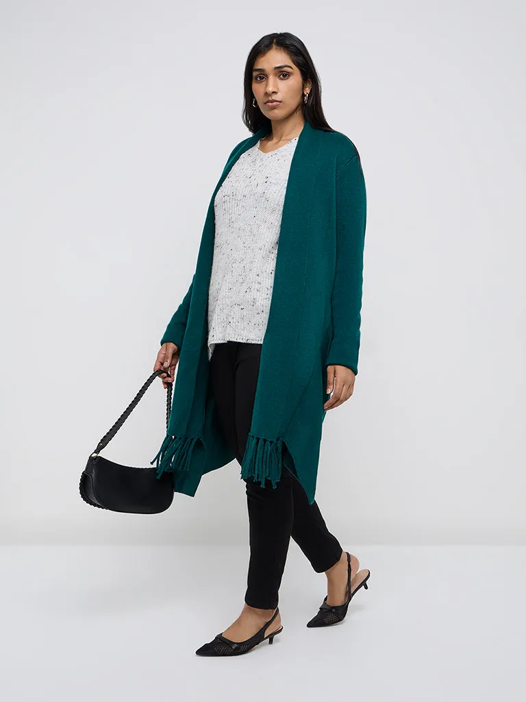 Gia Dark Green Knit-Textured Cardigan