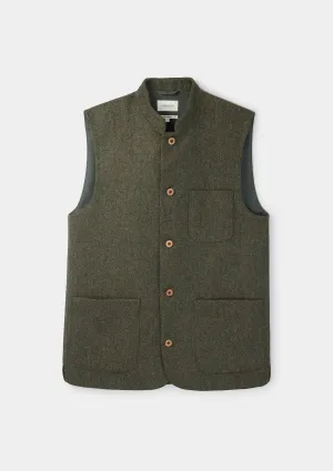 Green Herringbone Tweed Nehru Waistcoat