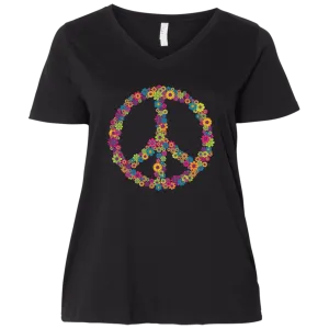 Hippie Peace Sign  Ladies' Curvy V-Neck T-Shirt