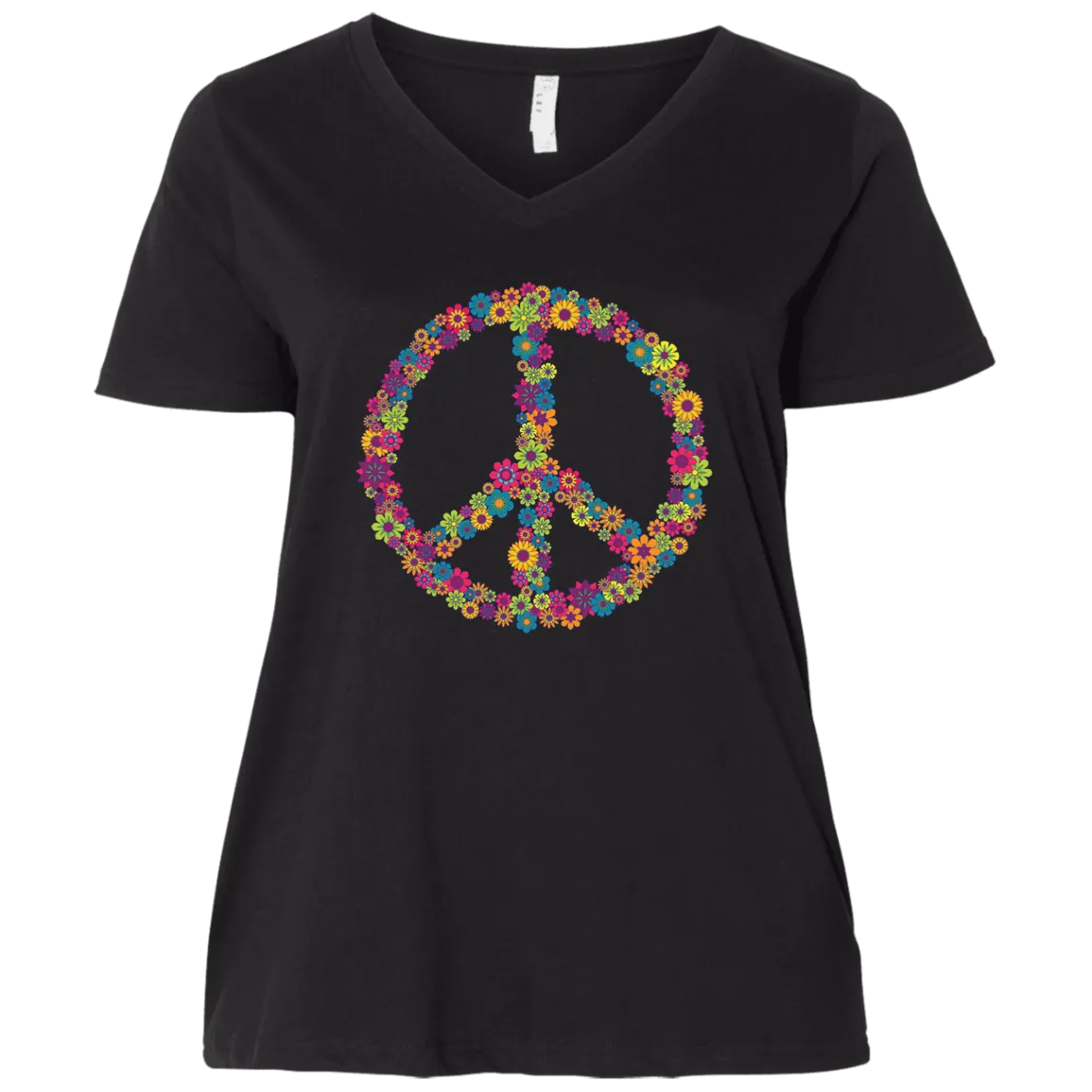 Hippie Peace Sign  Ladies' Curvy V-Neck T-Shirt