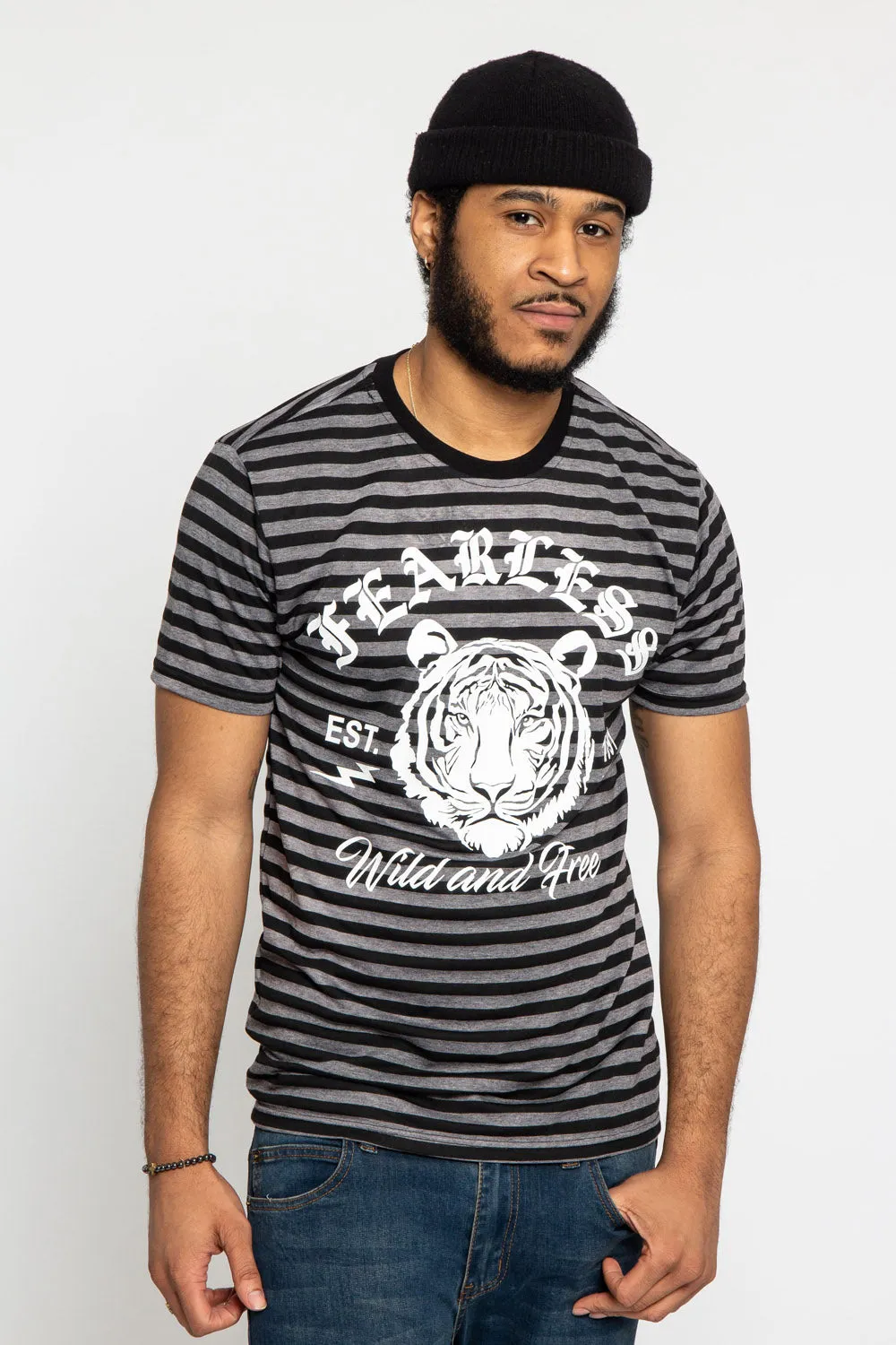 Horizontal Striped Fearless Tiger T-Shirt