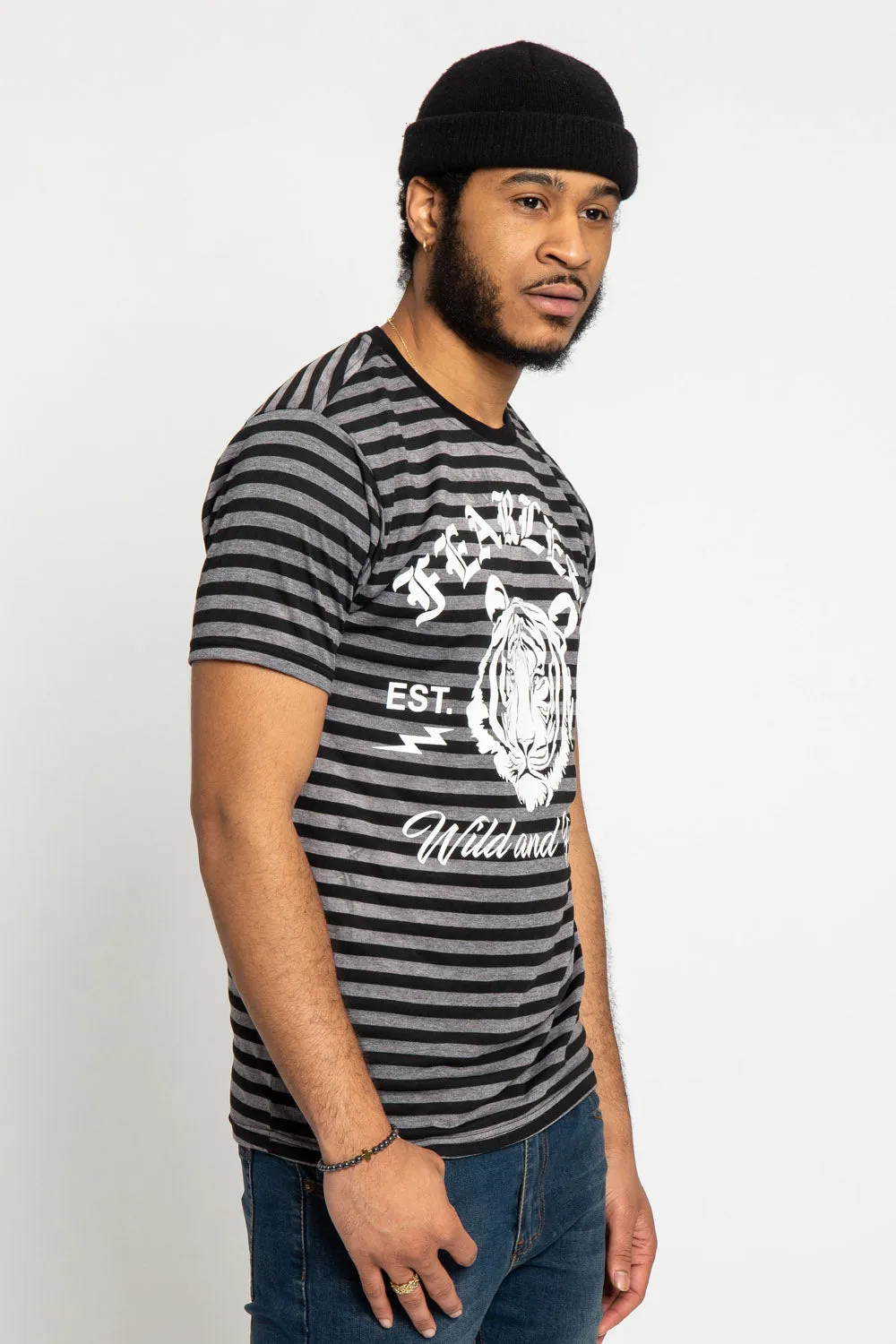 Horizontal Striped Fearless Tiger T-Shirt