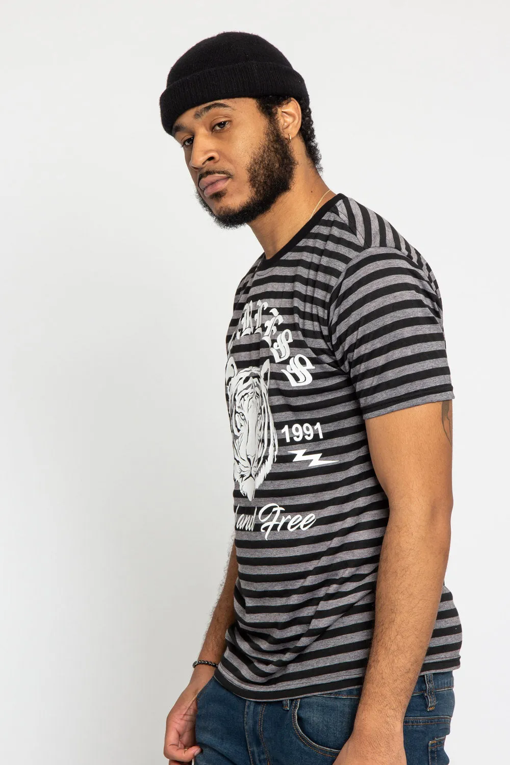 Horizontal Striped Fearless Tiger T-Shirt