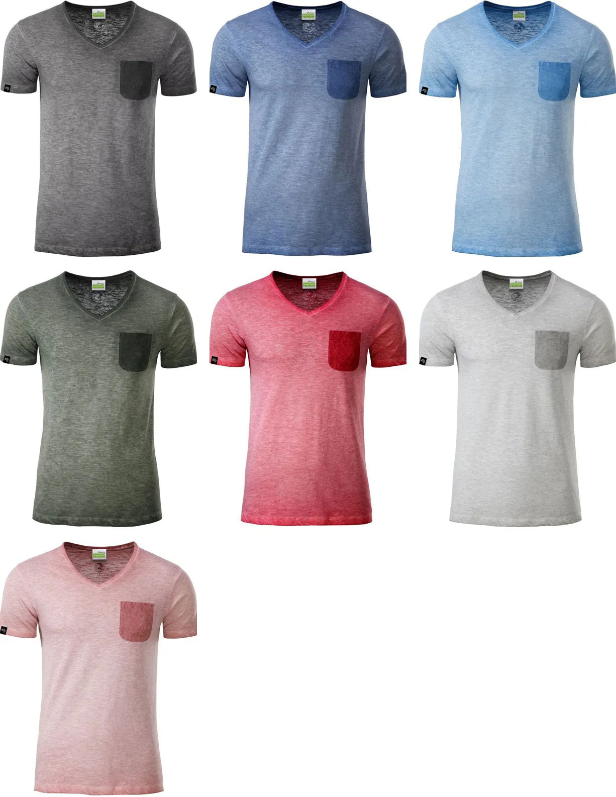 JAN 8016 ― Herren Bio-Baumwolle V-Neck Flammgarn T-Shirt - Horizon Blau