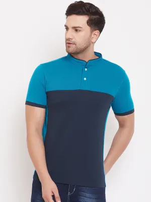 JUMP USA Men Colourblocked Navy Polo T-shirt