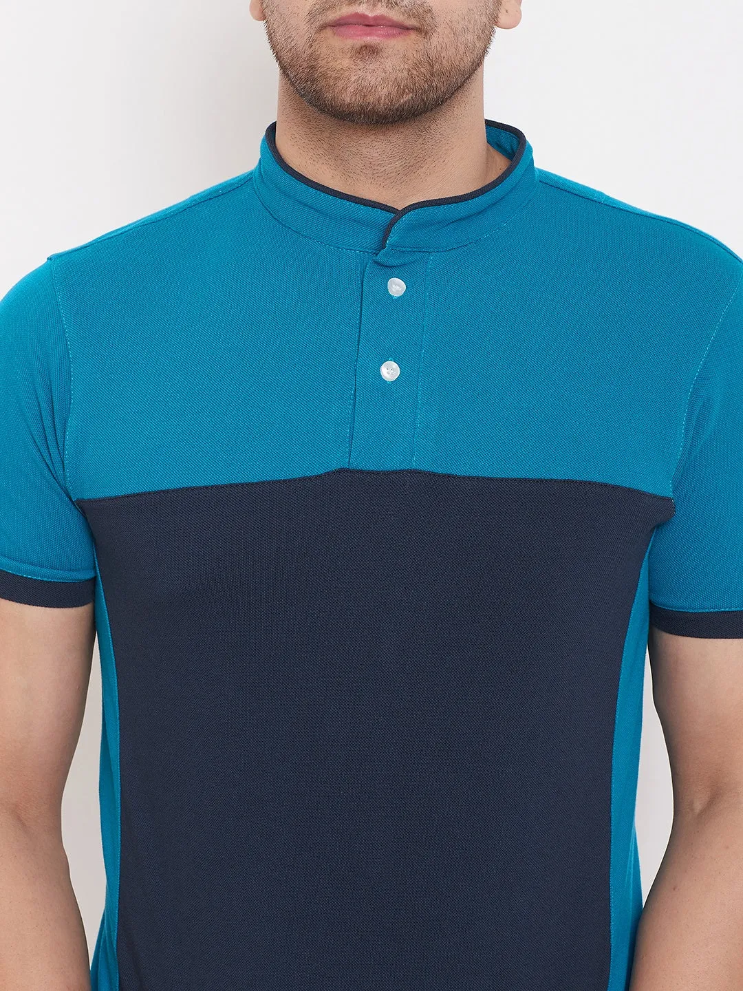 JUMP USA Men Colourblocked Navy Polo T-shirt