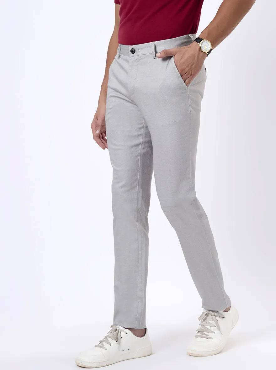 Light Grey Printed Uno Fit Casual Trouser | JadeBlue