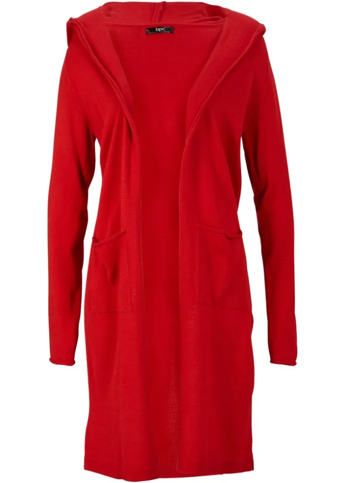 Long cardigan with hood Bpc Bonprix Collection, red