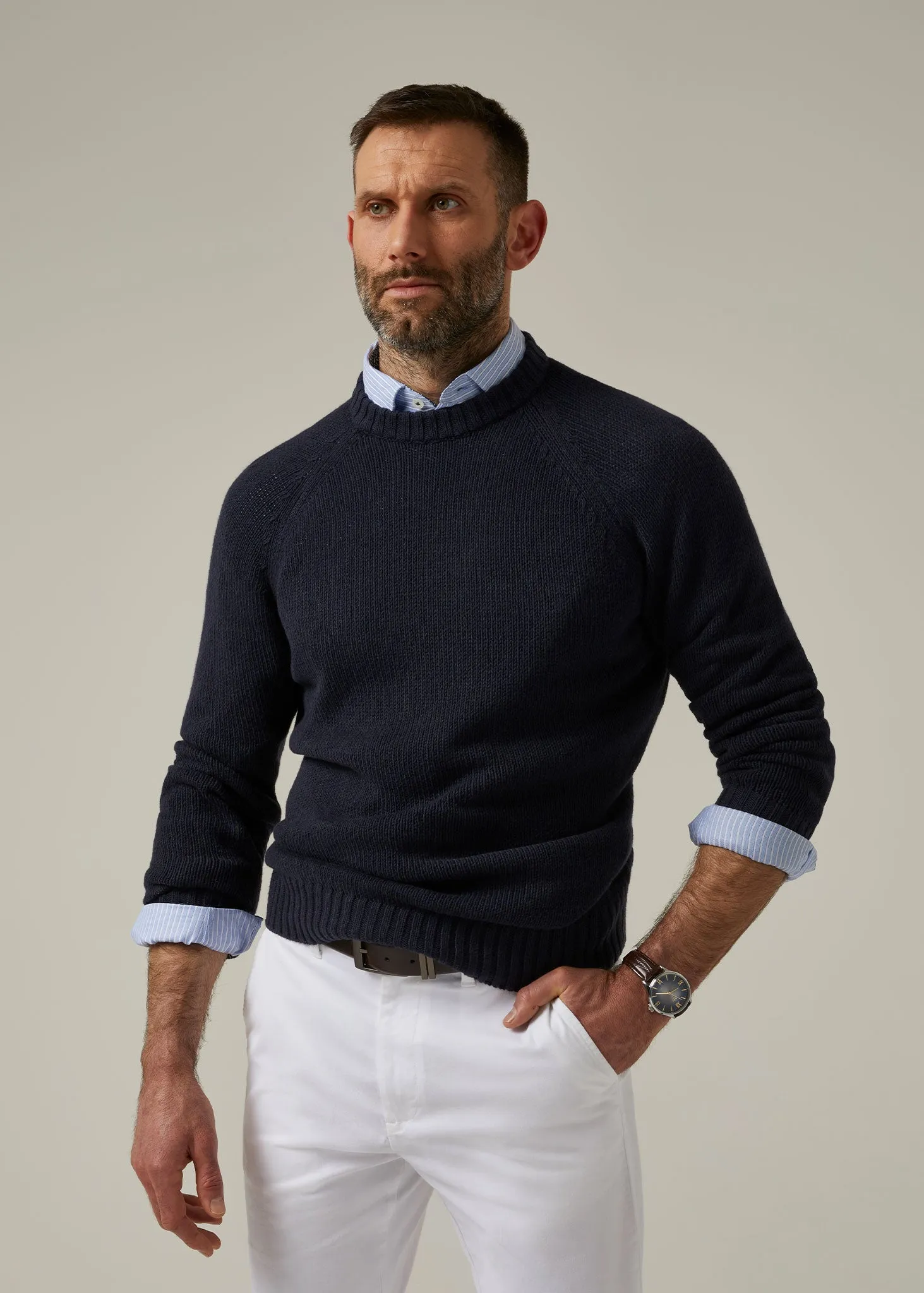 Maplebeck Raglan Sleeve Crew Neck in Navy