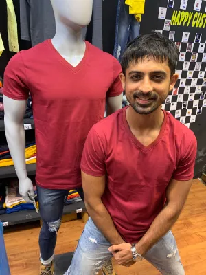 Maroon V neck Basic Tshirt