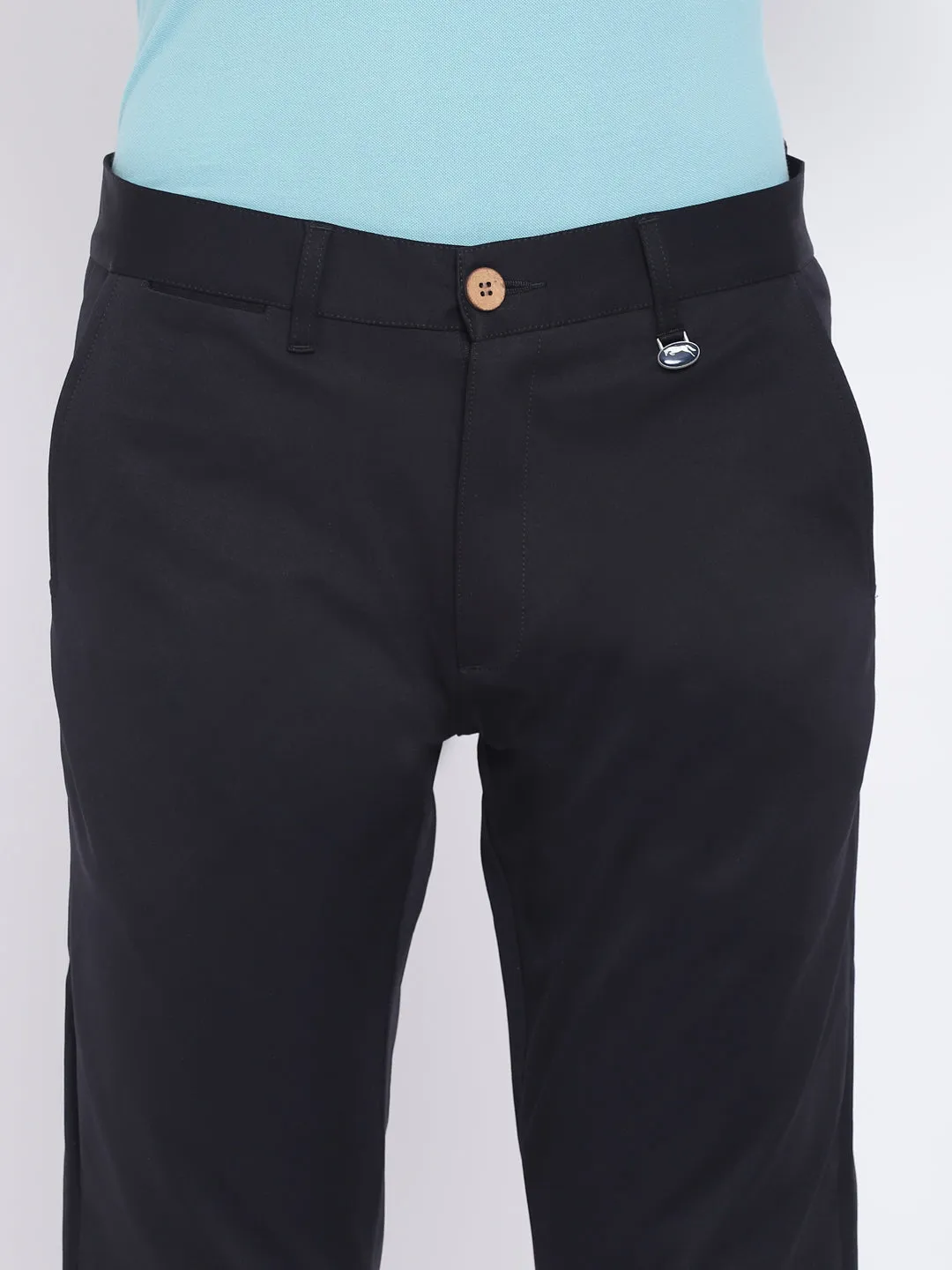 Men Casual Solid Black Chinos