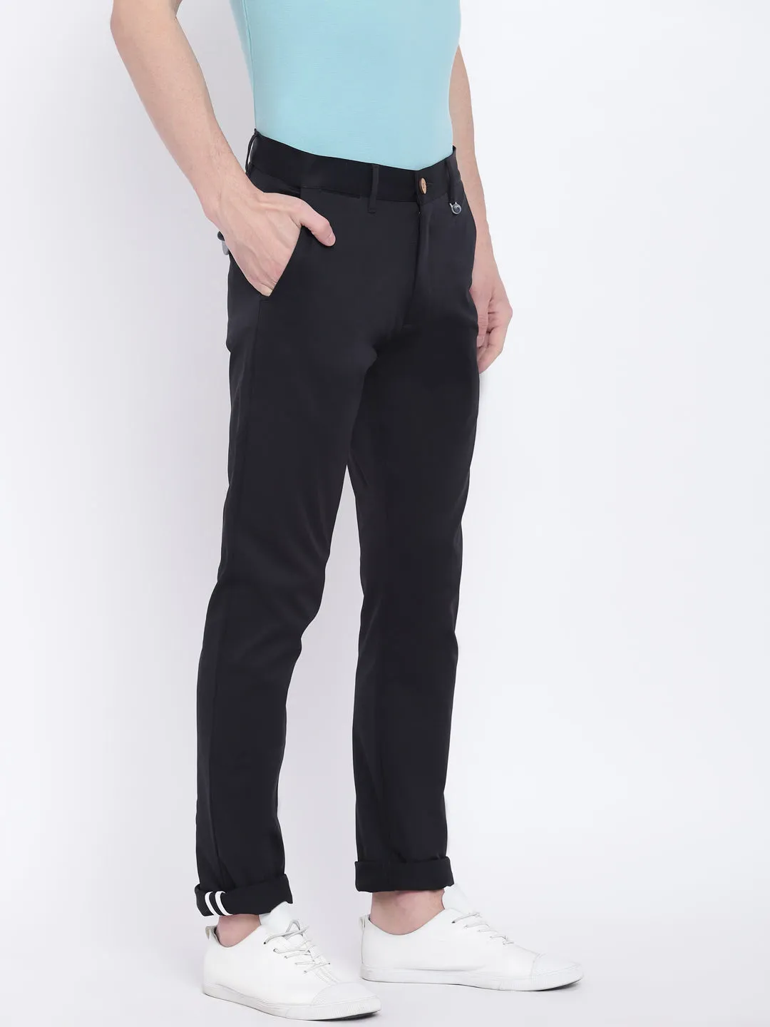 Men Casual Solid Black Chinos