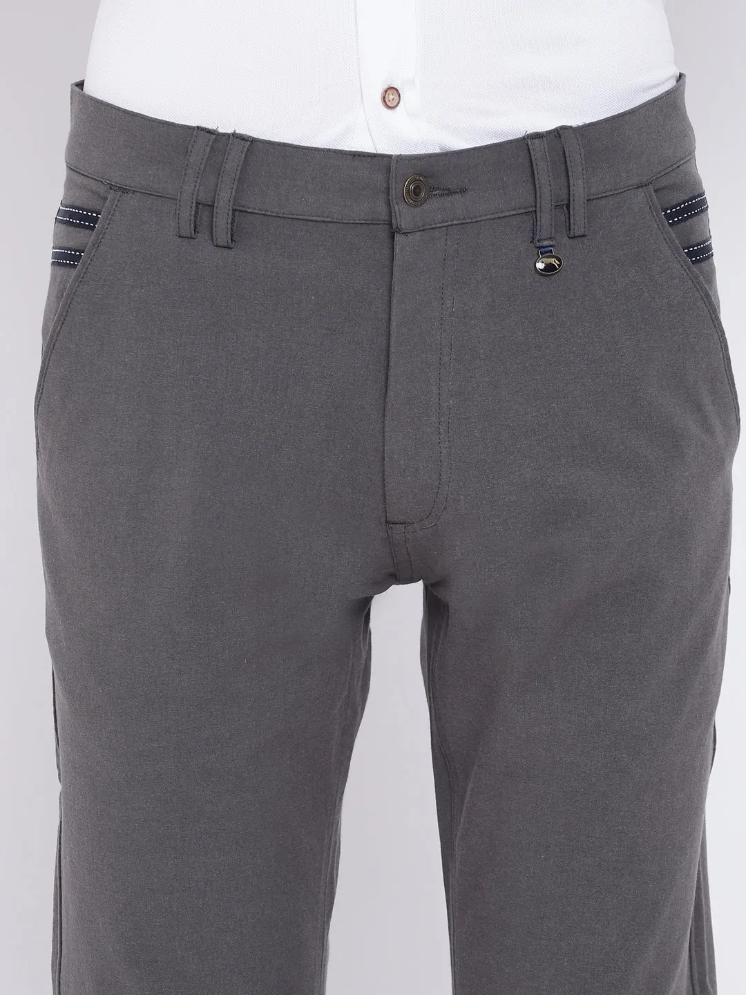 Men Casual Solid Charcoal Chinos