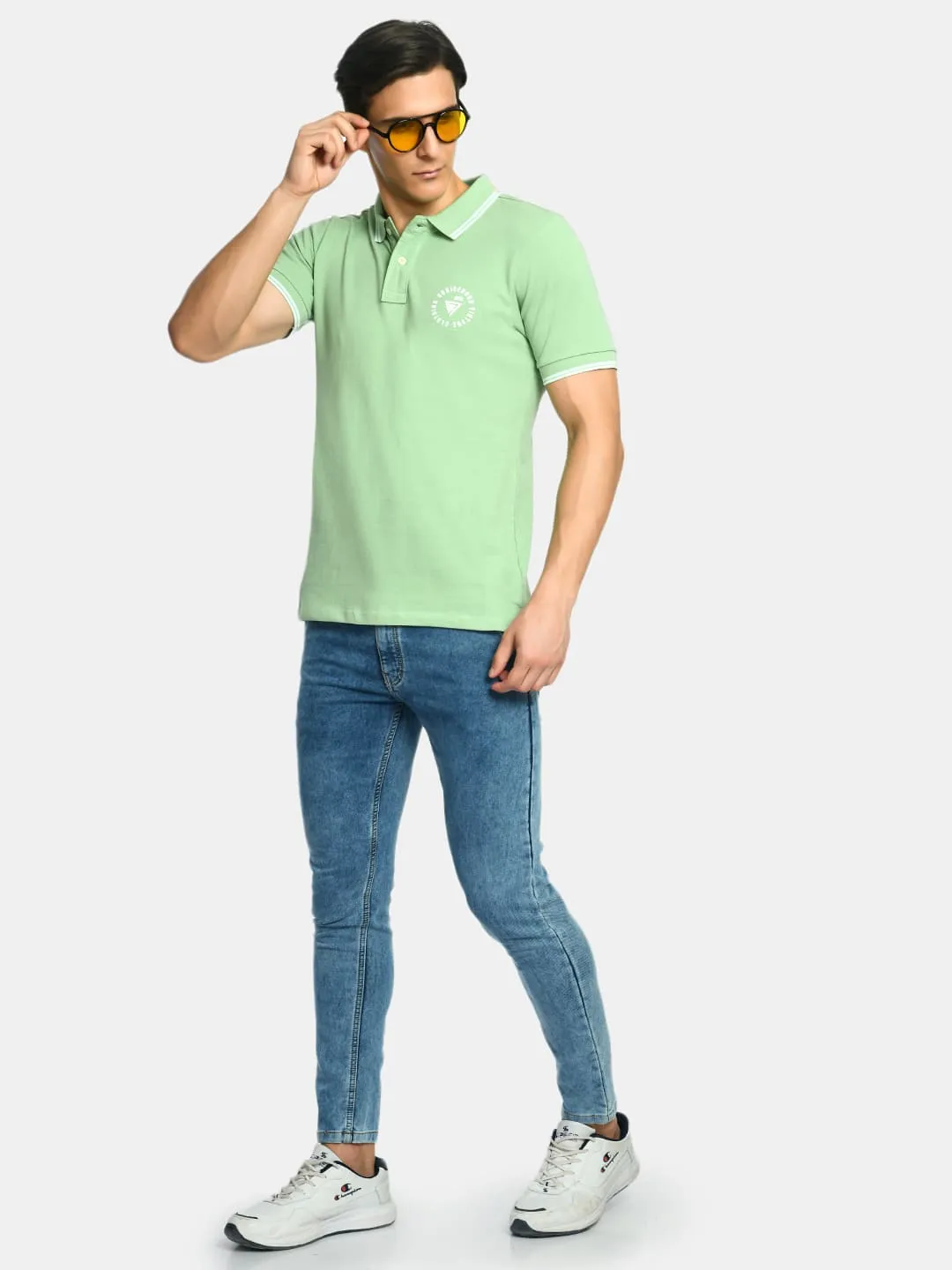 Men's Solid Aqua Green Polo T-Shirt