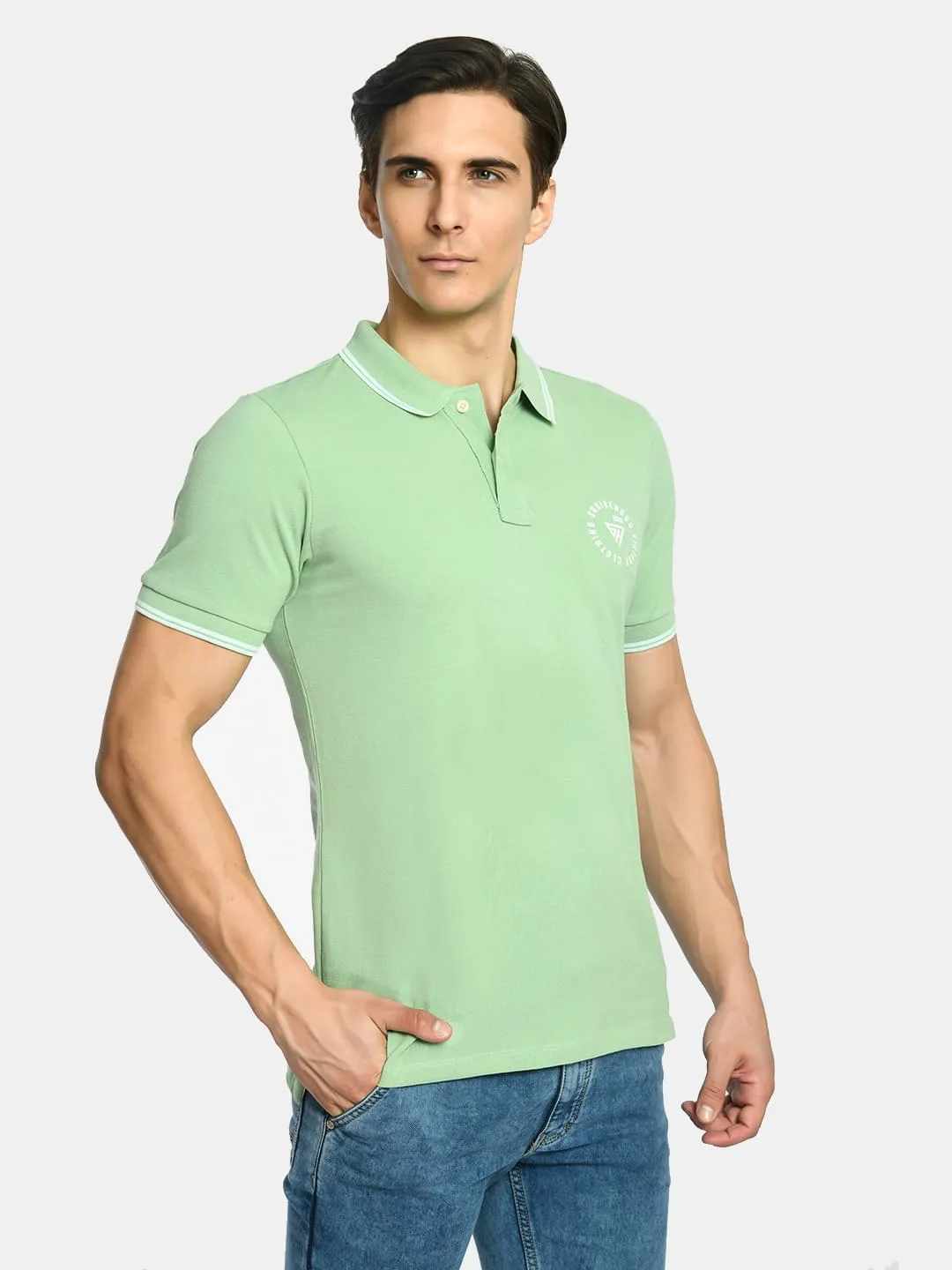 Men's Solid Aqua Green Polo T-Shirt