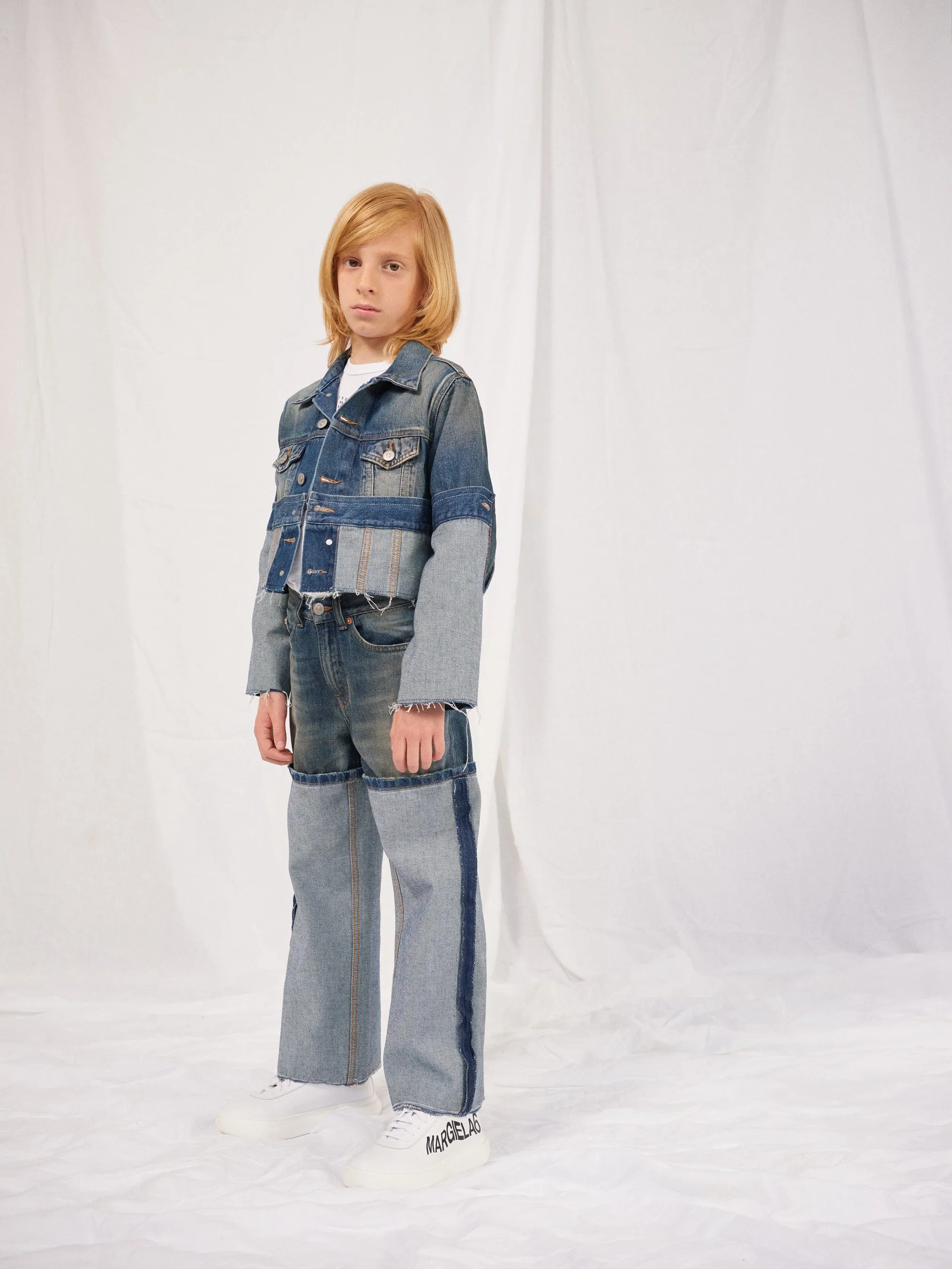 MM6 Maison Margiela Kids Re-Cut Shaded Denim Jacket in Blue