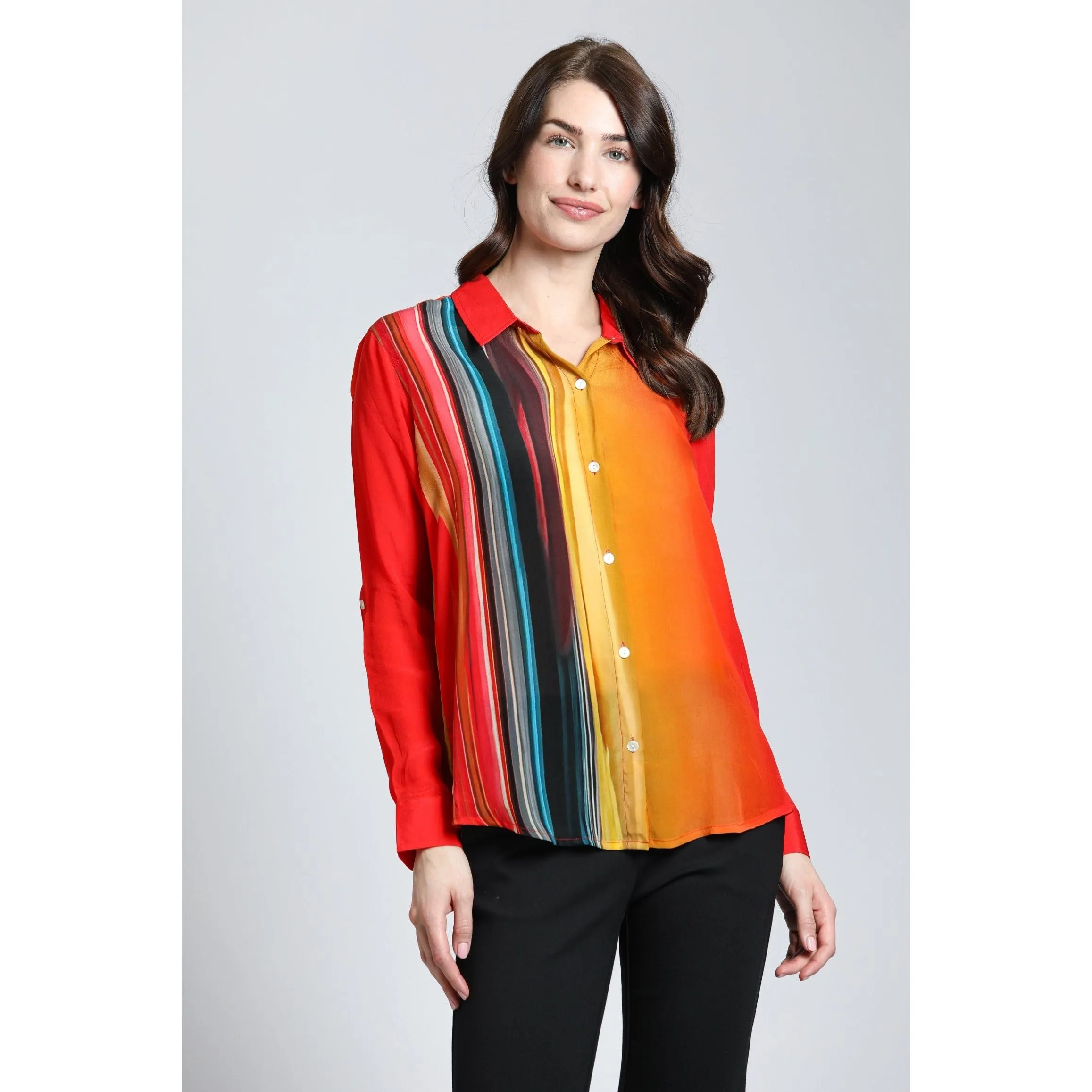 Multi-Color Abstract Stripe Button-Up Top