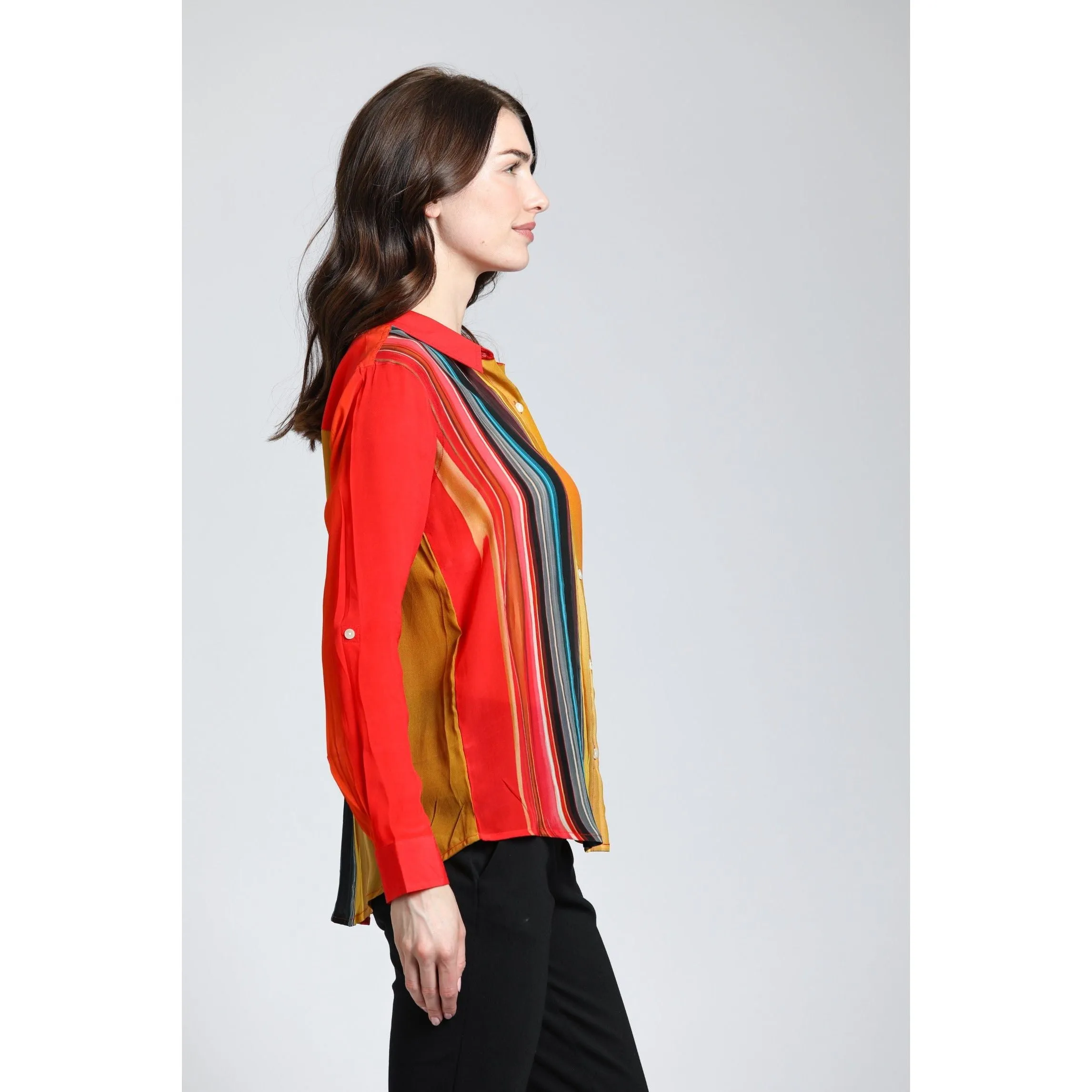 Multi-Color Abstract Stripe Button-Up Top