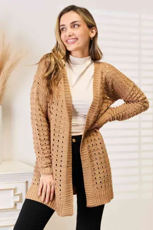 Openwork Horizontal Ribbing Open Front Cardigan