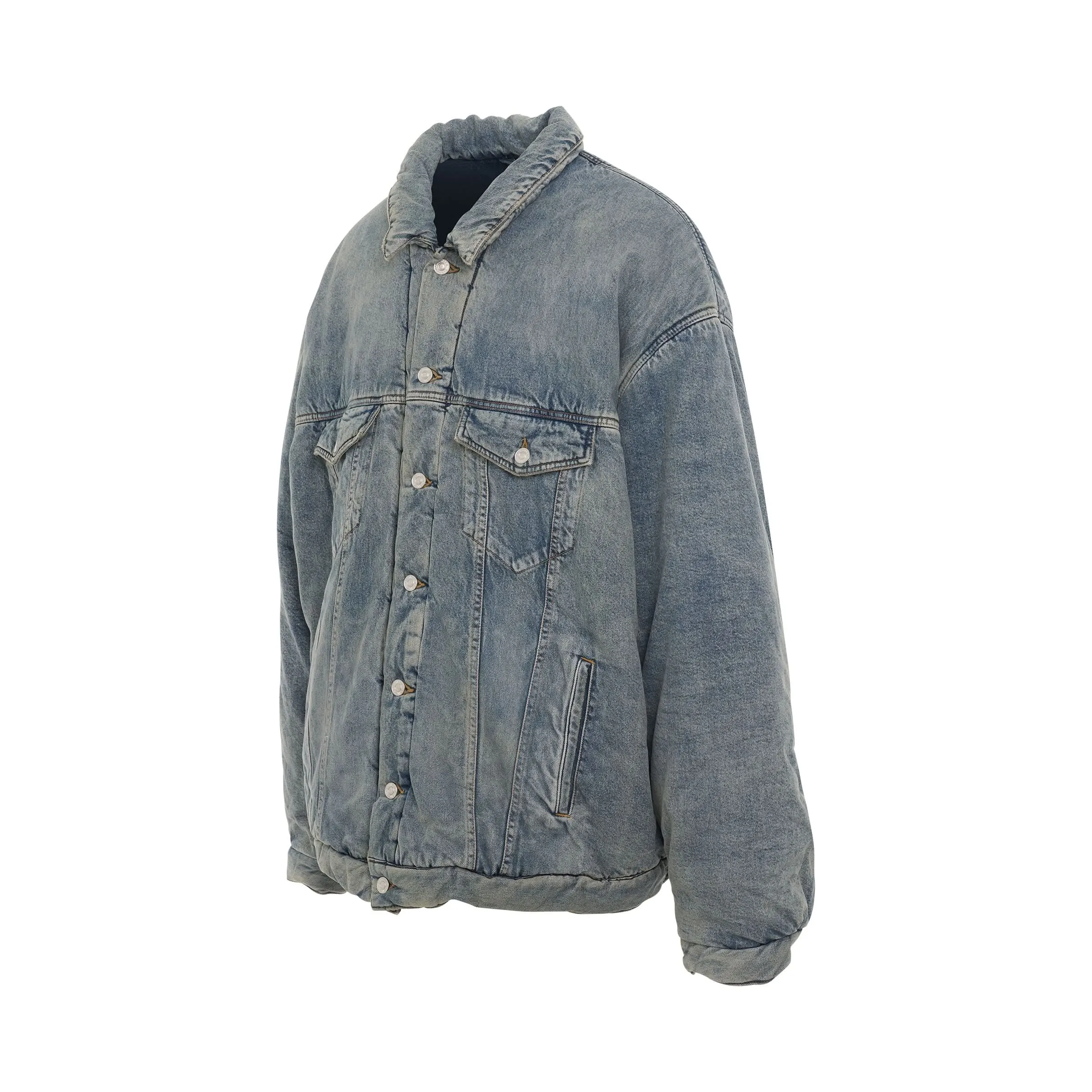 Padded Denim Jacket in Pale Blue